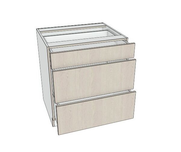 30X34 1/2 - Premium Slab, Soft Touch Drawer Base Cabinet -3 Drawer - Modern Frameless, Soft-Close, Assembled Kitchen Cabinet