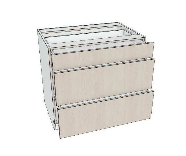 33X34 1/2 - Premium Slab, Soft Touch Drawer Base Cabinet -3 Drawer - Modern Frameless, Soft-Close, Assembled Kitchen Cabinet