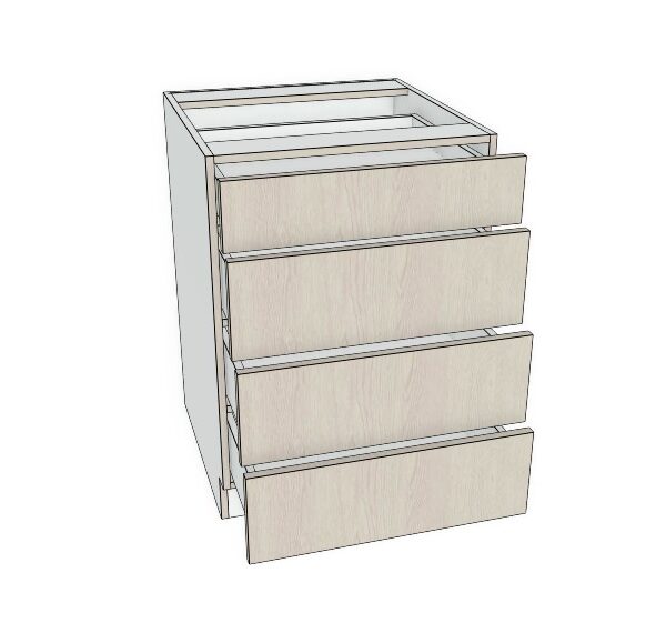 24X34 1/2 - Premium Slab, Soft Touch Drawer Base Cabinet -4 Drawer - Modern Frameless, Soft-Close, Assembled Kitchen Cabinet