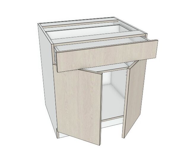 27x34 1/2  - Premium Slab, Soft Touch, Base Cabinet -2 Door, 1 Drawer - Modern Frameless, Soft-Close, Assembled Kitchen Cabinet