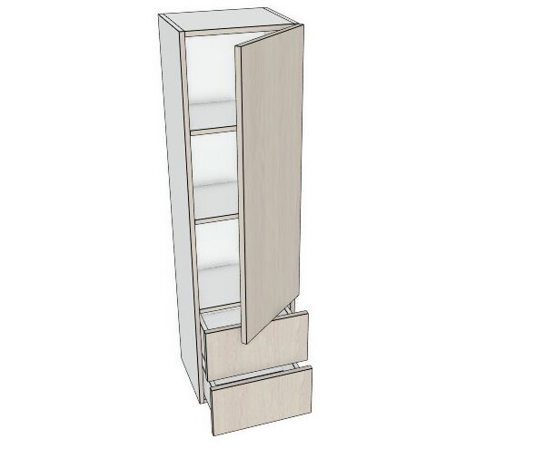 18X53 - Premium Slab, Soft Touch, Wall Tower Cabinet - 1 Door, 2 Drawe - Modern Frameless, Soft-Close, Assembled Kitchen Cabinet