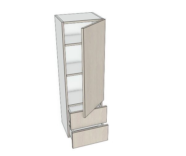 21X47 - Premium Slab, Soft Touch, Wall Tower Cabinet - 1 Door, 2 Drawe - Modern Frameless, Soft-Close, Assembled Kitchen Cabinet