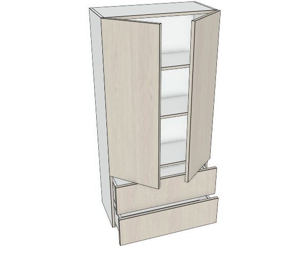 24X53 - Premium Slab, Soft Touch, Wall Tower Cabinet - 2 Door, 2 Drawe - Modern Frameless, Soft-Close, Assembled Kitchen Cabinet