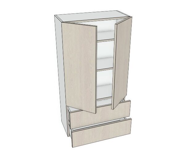 30X47 - Premium Slab, Soft Touch, Wall Tower Cabinet - 2 Door, 2 Drawe - Modern Frameless, Soft-Close, Assembled Kitchen Cabinet