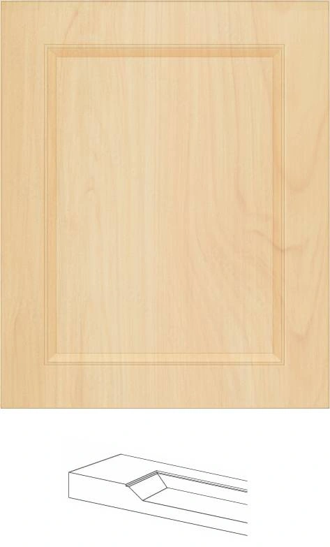 Accent Framed Shaker cabinet door in solid maple with recessed center panel and subtle accent framing, pre-assembled and ready to install