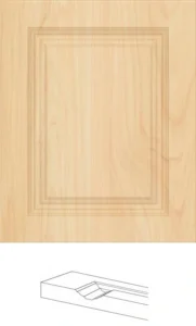 Designer Raised Panel cabinet door in solid maple with raised panels and clean edges, pre-assembled and ready to install