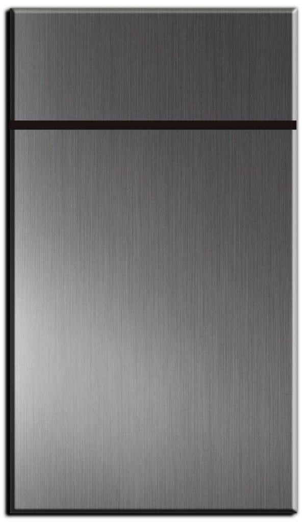 brushed metallic inox slab kitchen cabinet door by Entire Cabinetry - custom modern style for GTA and Ontario homes