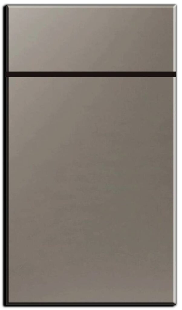 Soft greige matte slab kitchen cabinet door by Entire Cabinetry, custom assembled and delivered across Canada