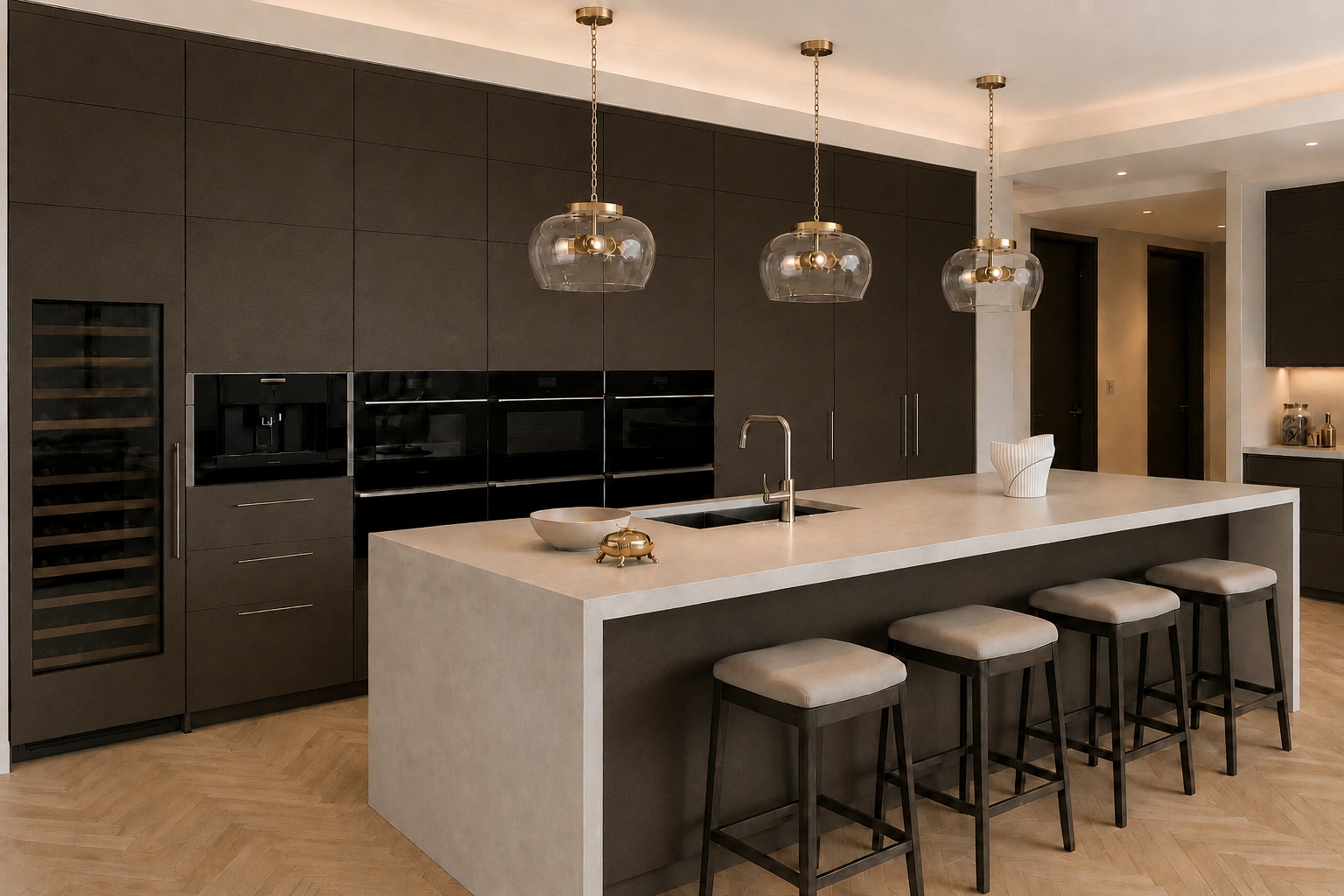 Modern frameless kitchen cabinets designed for a North York home