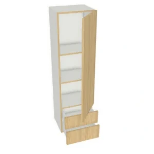 15"x48" Shaker, Alabaster, Tower Drawer Wall Cabinet - 1 Door, 2  Drawers - Kitchen Cabinet