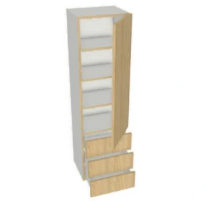 15"x48" Shaker, Alabaster, Tower Drawer Wall Cabinet - 1 Door, 3 Drawers - Kitchen Cabinet