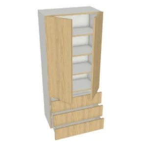 24"x48" Shaker, Alabaster, Tower Drawer Wall Cabinet - 1 Door, 3 Drawers - Kitchen Cabinet